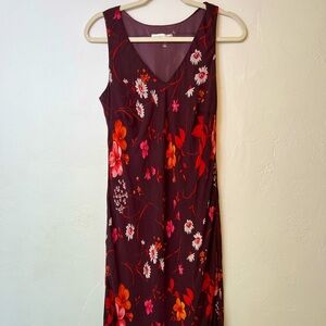 Your 6th Vintage 90s Sense Burgundy Boho Maxi Beachy V-Neck Floral Dress B1